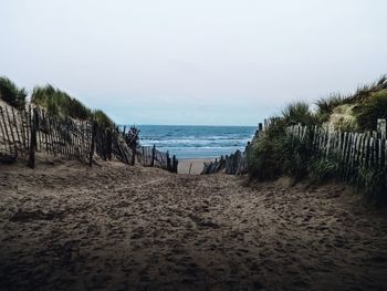 Scenic view of beach against clear sky