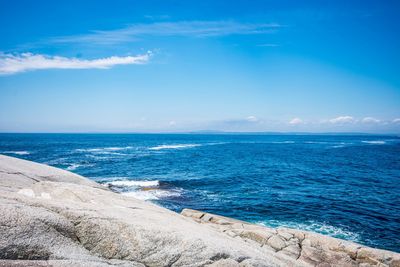 Scenic view of sea against blue sky