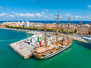 Aerial panoramic view of trapani harbor, sicily, italy.