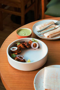 High angle view of food on table