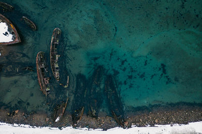 High angle view of abandoned ice on sea