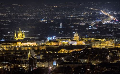 Aerial view of city at night