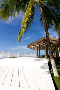 Built structure on beach against sky