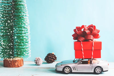 Close-up of toy car on table