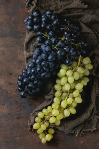 High angle view of grapes on table