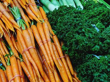 High angle view of vegetables for sale at market stall