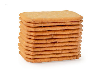 Close-up of stack against white background