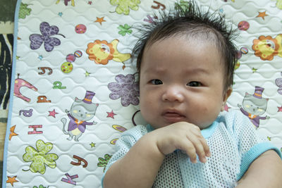 High angle portrait of cute baby boy