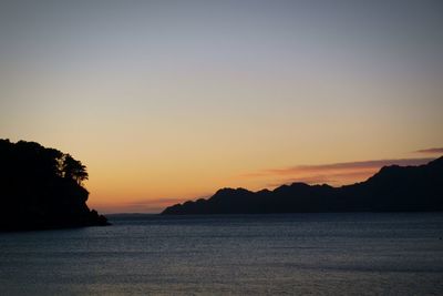 Scenic view of sea against clear sky during sunset