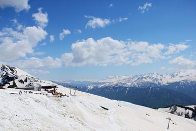Scenic view of snowcapped mountains against sky