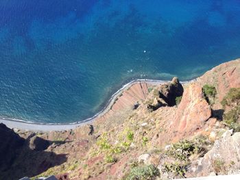 High angle view of sea and mountains