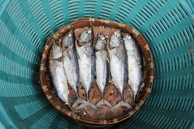 High angle view of fish in basket