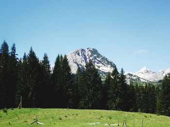 Scenic view of mountains against clear sky