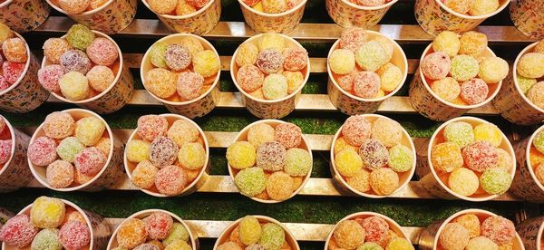 Directly above shot of various food for sale