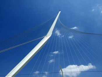 Low angle view of modern building against blue sky