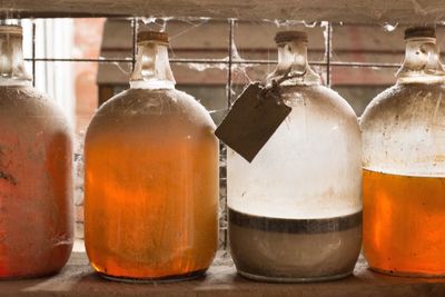 Close-up of beer bottles