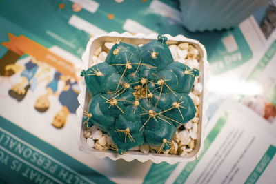 High angle view of christmas decoration on table