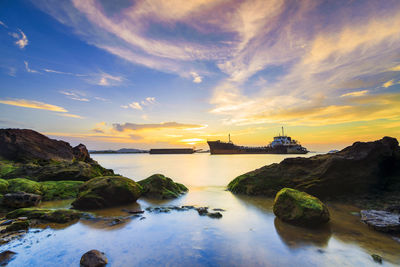 Scenic view of sea against sky during sunset