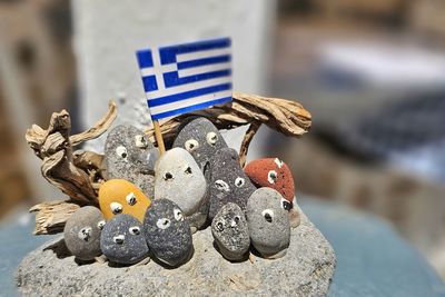 Close-up of christmas decorations on table