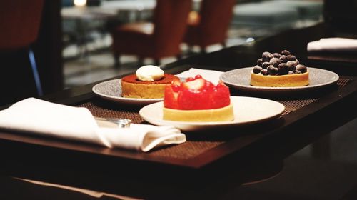 Close-up of dessert in plate on table