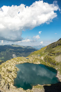 Scenic shot of calm lake against cloudy sky