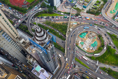 Aerial view of elevated road and buildings in city