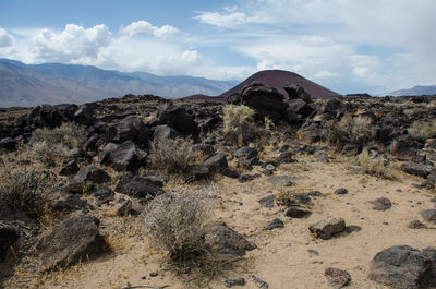 Panoramic view of landscape and mountains against sky