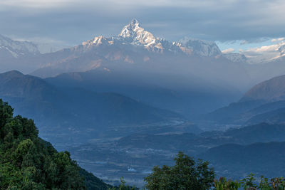 Scenic view of snowcapped mountains against sky