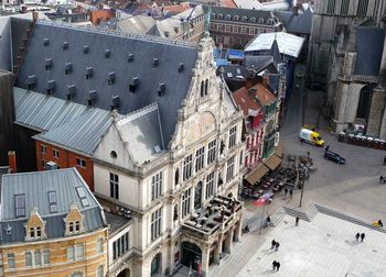 High angle view of buildings in city