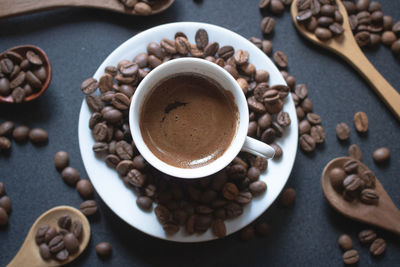 High angle view of coffee on table