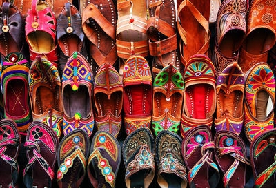 Full frame shot of multi colored shoes for sale