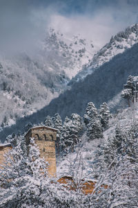 Scenic view of snowcapped mountains against sky