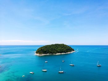 High angle view of sea against clear sky