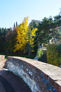 Fountain in park against clear sky