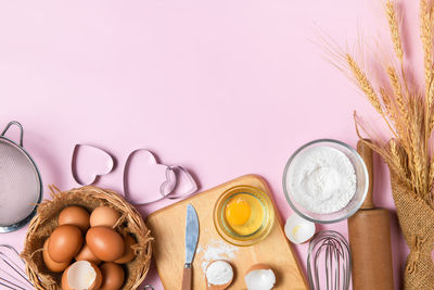 High angle view of eggs on table