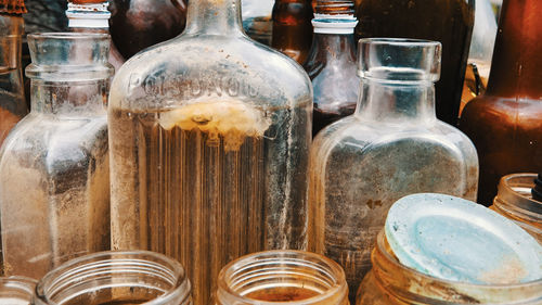 Close-up of drink in glass jar on table