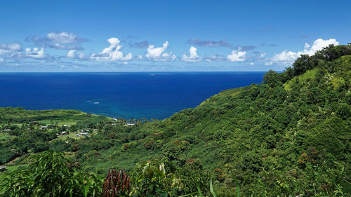 Scenic view of sea against blue sky