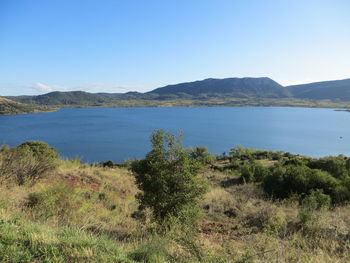 Scenic view of sea against clear sky