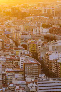 High angle view of buildings in city