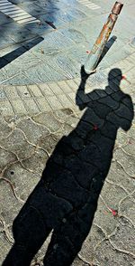 High angle view of woman standing by railing