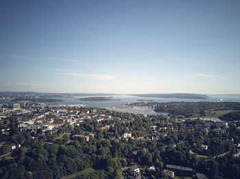 High angle view of townscape against sky