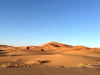 Scenic view of desert against clear blue sky