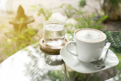 High angle view of coffee on table