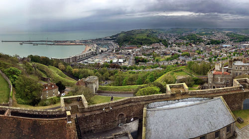 High angle view of town against sky