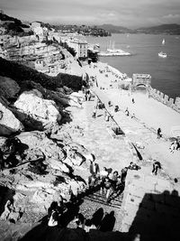 High angle view of people on beach