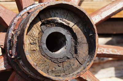 Close-up of old rusty wheel