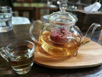 Close-up of water in jar on table