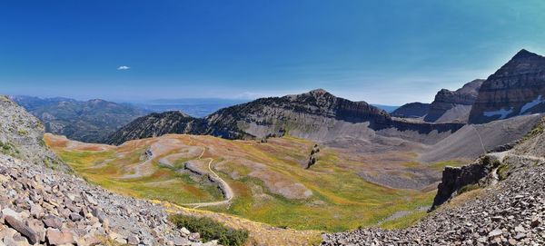 Panoramic view of mountain range against sky