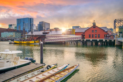 View of boats moored by pier