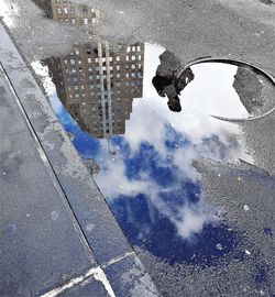 View of rain drops on puddle